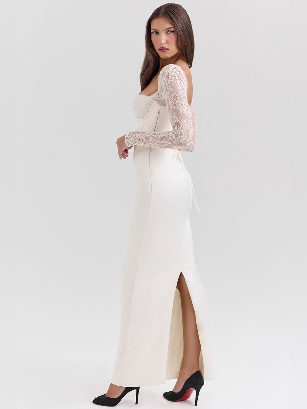 House of CB Perdi Vintage Ivory Satin Maxi Dress - Picture 3 of 13